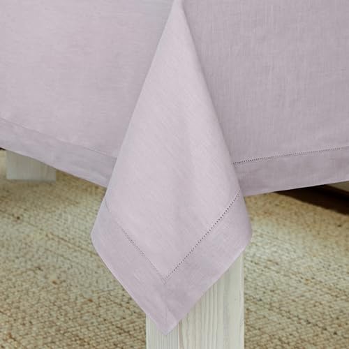 Solino Home Lilac Linen Tablecloth 60 x 90 Inch - 100% Pure Linen Hemstitch Table Cloth for Rectangle Tables - Classic Hemstitch, Machine Washable Tablecloth for Mothers Day, Spring, Summer - Thumbnail 2
