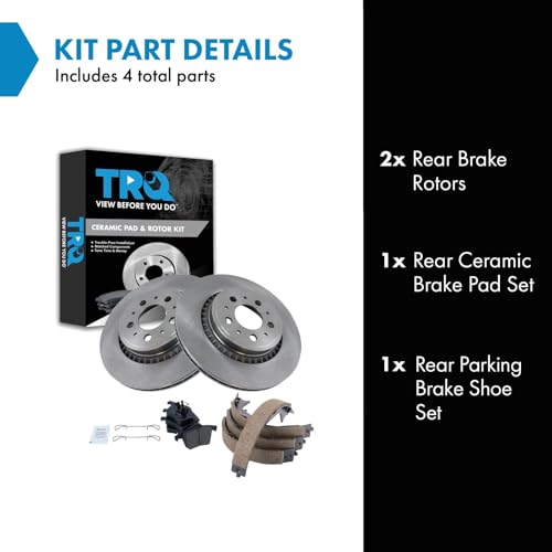 Image of TRQ Rear Brake Pad and Rotor Set Ceramic Parking Brake Shoes Compatible with 2003-2014 Volvo XC90