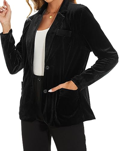 MINTLIMIT Women's Velvet Jacket Suit Casual Work Office Notched Lapel Lapel Button Suit Blazer for Bussiness Casual, XL, Black4