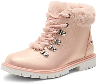 DREAM PAIRS Girls SDBO213K Side Zipper Faux Fur Ankle Boots Pink PU Size 9 Toddler