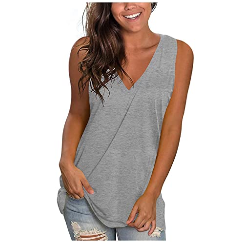 Dyhxuan Camiseta de Tirantes para Mujer Informal - Cuello de Pico, Monocolor, Sin Mangas, Ligera de Algodón, Estilo Sencillo y Versátil