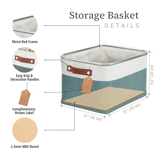 Image of DECOMOMO Storage Bins, Large Fabric Storage Baskets for Shelves, Decorative Linen Closet Organizer, 15 x 11 x 9.5 inches (Green & White, 3 Pack)