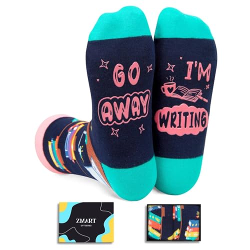 Zmart Writing Reading Gifts - Writing Book Socks for Writers Authors Men Women