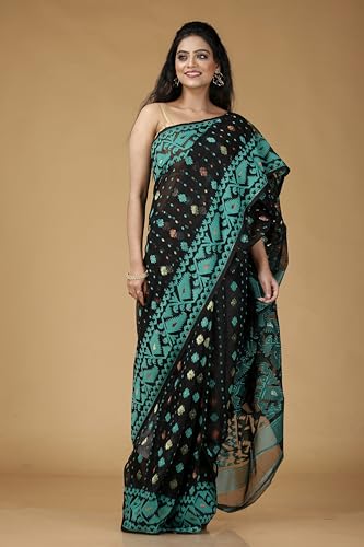 Image of OISHANI SAREE GHOR Women's Traditional Bengal Cotton Silk Soft Jamdani Saree - Beautiful design and Quality - Without Blouse Piece