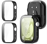 GIOPUEY [2 Pezzi Cover per Huawei Watch Fit 3, Pellicola Protettiva Vetro + Cornice in Plastica Rigida, Huawei Watch Fit 3 Custodia - Black