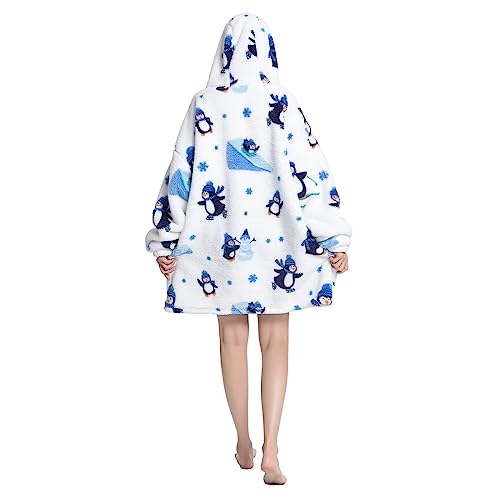 Moinlizy Wearable Blanket Adult Super Warm, Flannel Oversized Wearable Blanket Hoodie Teens Gift, Cozy Blanket Sweatshirt With Giant Pocket For Women Men, Penguin #TOP1
