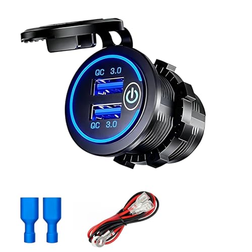 12V Toma USB Cargador Multi Puerto, 2 Puertos USB,Impermeablem para Motos Camiones Barcos Coche