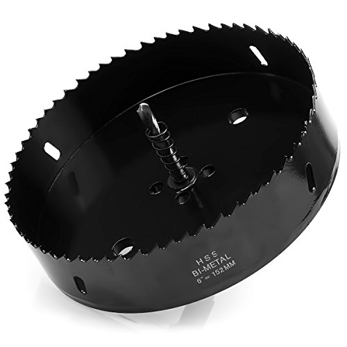 Eliseo 6 inch 152 mm Hole Saw Blade for Cornhole Boards/Corn Hole Drilling Cutter & Hex Shank Drill Bit Adapter for Cornhole Game/Carbon Steel & BI-Metal Heavy Duty Steel(Black)