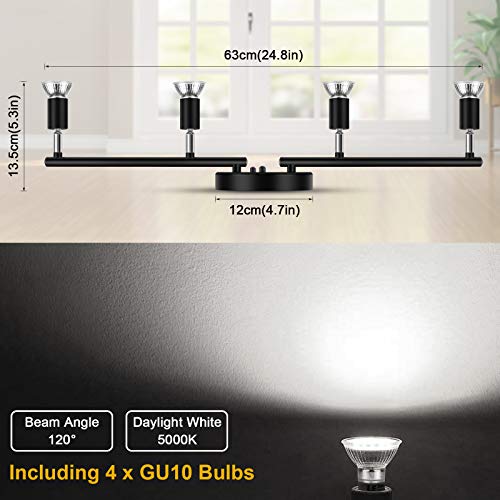 image for Ascher 4-Light LED Track Lighting Kit, Flexibly Rotatable Light Heads,