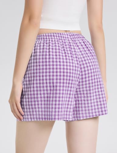 Image of LOMON Boxer Shorts for Women Summer Gingham Pajamas 2026 Lounge Sleep Pj Plaid Shorts Y2K Beach Bottoms with Pockets