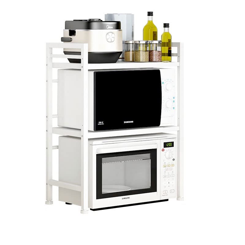 LUHWYJA Soporte Extensible para Horno de Microondas, Estante para Horno de Microondas Ajustable, Rejilla para encimera de Cocina Organizador Estanteria Mueble con 6 Ganchos (Blanco, 3 Niveles)