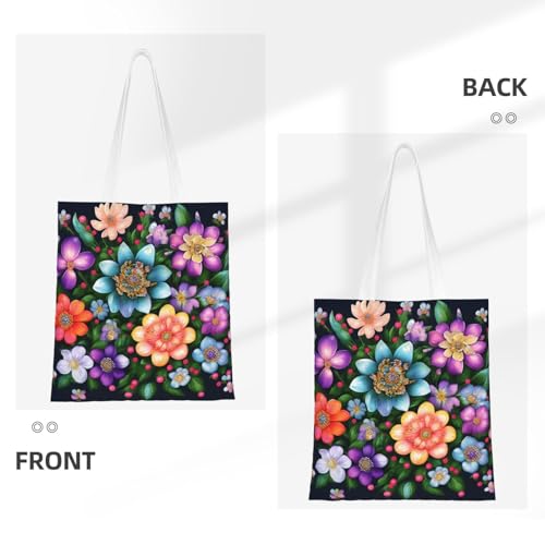 Flower Diamond Paintings Print Polyester Canvas Tote Bag, Shopping Bag With Reinforced Handles, Reusable3