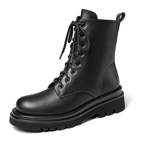 Winter Women Lace Up Martin Boots, Wedges High Heels Platform Punk Motorcycle Ankle Boots Shoes (Color : Black, Shoe Size : 4.5 UK) Cover