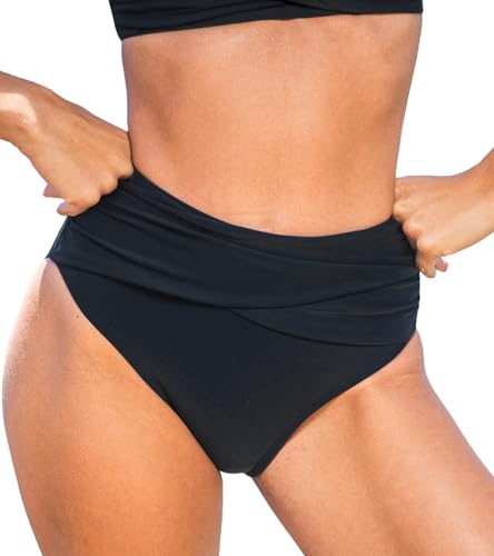 CUPSHE Womens Swimsuit Bikini Bottom Ruched Fashion High Waisted Bathing Suit Wrap Front Modern Swimwear