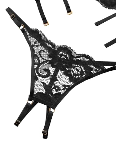 Image of Lilosy Sexy Underwire Floral Lace Sheer Lingerie Set for Women See Through Bra and Panty 2 Piece