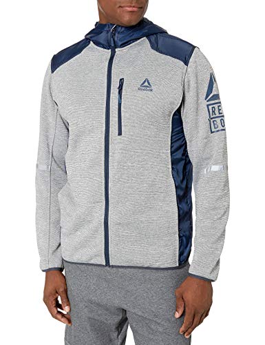 Reebok Men's Outerwear Jacket, Swacket with Nylon Overlay Grey Heather/Navy, X-Large