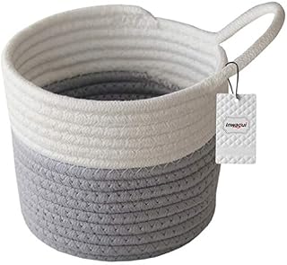 Inwagui Cotton Rope Storage Basket Small Hang Basket Woven Hanging Basket Home Decoration Storage Box for Key, Sunglasses, Wallet on Door - White/Grey