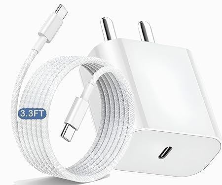 Image of Essri Original 20W Charger Adapter With Cable Fast Pd Charging For Iphone 15 /15 Pro Max /15 Plus, Macbook With 6 Months Warranty, White