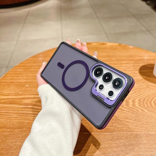 Image of LuxuryKase Smoked Clear MagSafe Case for Samsung Galaxy S25 Ultra | Metal Camera Guard Kickstand | Rugged Grip Edge | Hard PC Back + Soft TPU | Wireless Charging Support - Purple