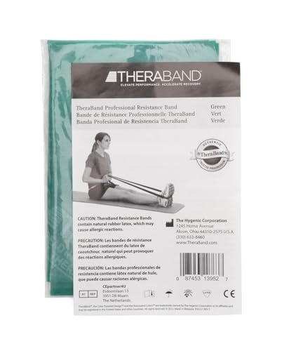 THERABAND Professional Latex Resistance Bands, Individual 6 Ft Elastic Band for Upper & Lower Body Exercise, Physical Therapy, Pilates, At-Home Workouts, 6 Foot, Green, Heavy, Level 4