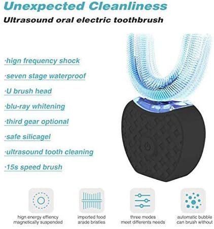 Rolg Ultrasonic Automatic Toothbrush,360° Tooth Clean Brush Electric Toothbrush and Teeth whitening kit 30'' Timer, Wireless Charging Washable Travel Home Dual-use (Black)