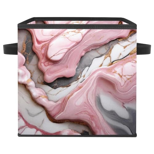 Boîte de rangement pliable chic avec poignées en cuir marbre rose - 2