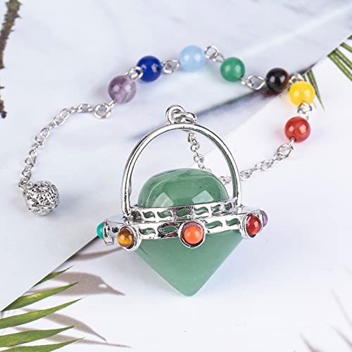 Nupuyai 7 Chakra Green Aventurine Crystal Quartz Point Pendulum for Divination Dowsing Scrying Energy Healing Stone Pendulum with Beads Chain - Image 3