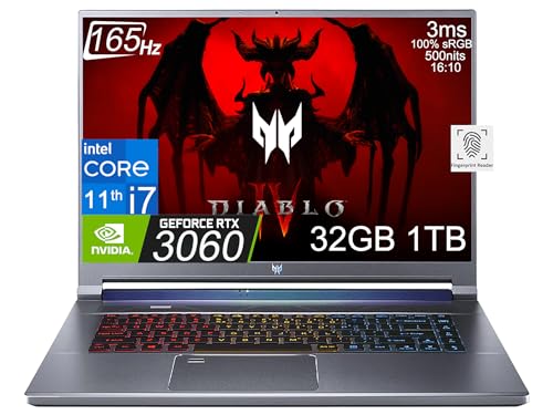 Acer Predator Helios Triton 500 SE (16' QHD 165Hz, Intel 8-Core i7-11800H, 32GB RAM, 1TB SSD, GeForce RTX 3060 6GB) 3-zone RGB Backlit Gaming Laptop, Webcam, Fingerprint, Win11 Home, Steel Gray