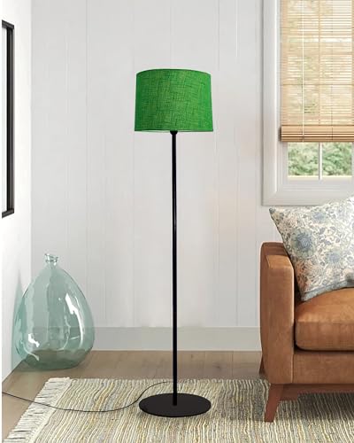 Image of Homesake Modern Floor Lamp for Living Room Traditional Farmhouse Boho Floor Lamp Mid-Century Pole Lamp with Linen Lamp Shade Modern Bohemian Side Lamp for Living Room Bedroom Office (Green)