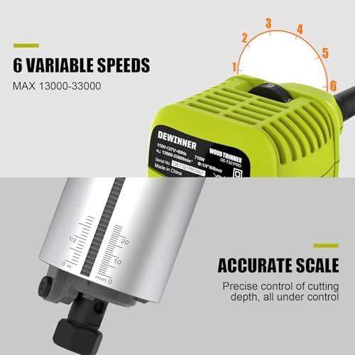 Bild 3 - DEWINNER Router 710W Edge Router 13000-33000 RPM 6 Speed Levels 3 Clamps 1/4" and 8mm Professional Laminator with 15 Pieces Carbide Cutter Set