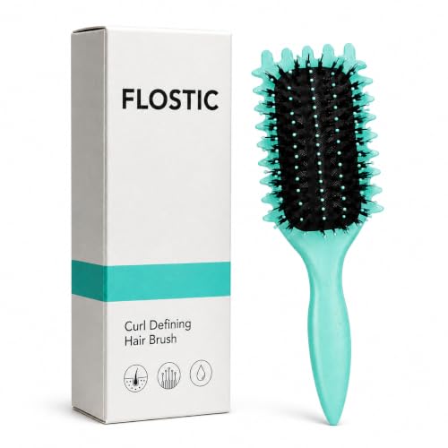 Image of Curl Defining Hair Brush for Curly, Wavy & Frizzy Hair, Flexible Nylon Bristles, Air Cushion Base, Wet & Dry Styling Brush for Women & Men, Mint Green