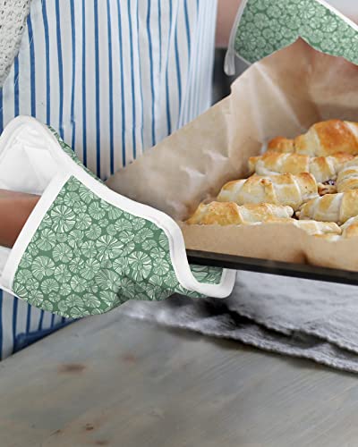 2 Pack Pocket Pot Holders, Teal Conch Hot Pads For Kitchen Heat Insulation Potholders, Moden Green White Geometric Abstract Art Pot Holder Oven Mitts Hot Pad Trivet For Baking Cooking 9"X7" #TOP5