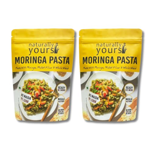Image of Naturally Yours Moringa Macaroni Pasta | Shigru Leaf, Millet & Whole Wheat | High Protein | No Maida, Not Fried | No Onion No Garlic, Jain Friendly | Ready in 5 Minutes | 175g Pack of 2