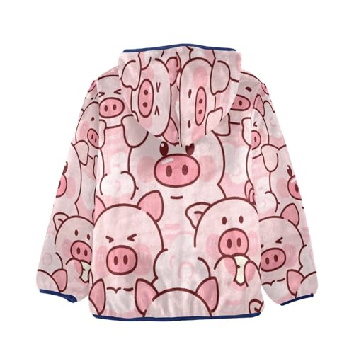 Cute Pink Pig Pattern Print Toddler Fleece Jacket Girl Boys Hooded Fleece Jacket Coat Warm Outwear Zip-up 3-10T2
