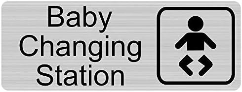 ComplianceSigns.com Baby Changing Station Engraved Sign with Symbol, for Restrooms, 8x3 in. Black on Silver Plastic