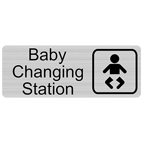 Compliancesigns.com Baby Changing Station Engraved Sign With Symbol, For Restrooms, 8X3 In. Black On Silver Plastic #TOP3