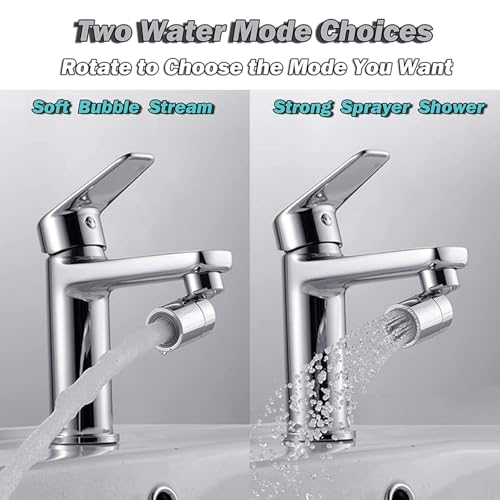 Kitchen Tap Spray Head, 360° Swivel Spout Kitchen Sink Tap, Tap Faucet Attachment Spray with 2 Functions Modes, Replacement Tap Aerator Sprayer Accessories, Universal Tap Adapter Attachment