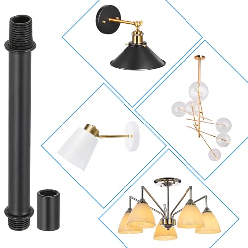 Image of PATIKIL Straight Pipe Lamp Stems Rod Kit, 4Set M10 Carbon Steel 100mm(3.94 inch) Long Double End Thread Rod with Coupling Nuts Sleeve Connector for Table Lamps Chandeliers, Black