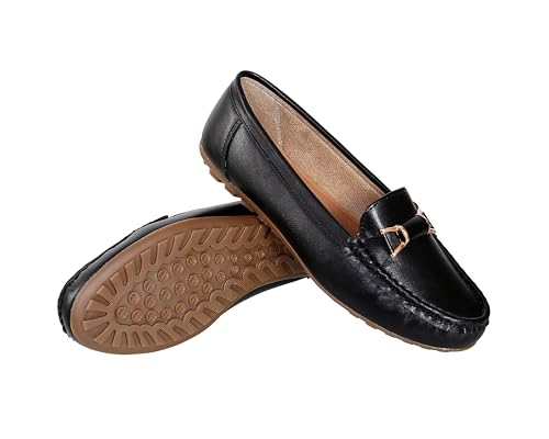 Image of Pluxh Women's Elegant Ballet Flats with Metal Accent | Soft Comfort Slip-On Shoes | Lightweight Everyday Footwear | Flexible Grip Sole | Office, Casual & Work Wear