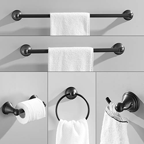 Sagetta Oil Rubbed Bronze Bathroom Hardware Set, 5-Piece Bath Accessories Set Wall Mount Includes 20 In Towel Bar, 16 In Towel Bar, Towel Ring, Tp Holder, Towel Hook Oil Rubbed Bronze #TOP1