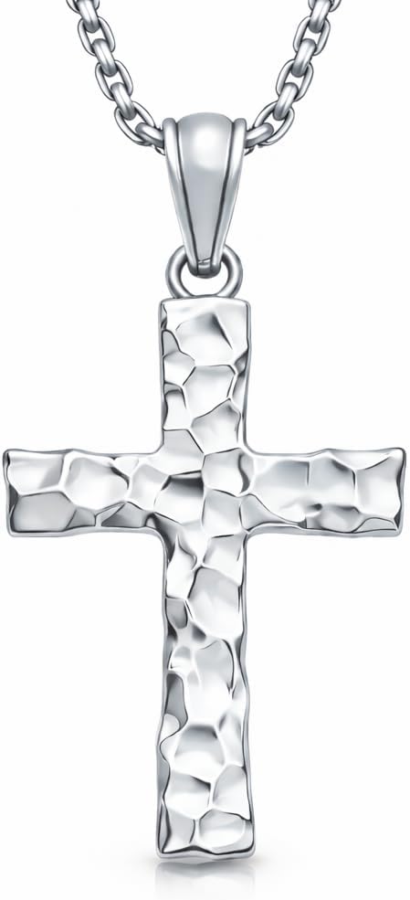 925 Sterling Silver Cross Necklace for Men - Oxidized Hammered Cross Pendant with Gold Silver Plated Vintage Unique Birthday Jewelry Gifts for Men Husband Boyfriend