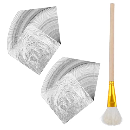 100 Pcs Silver Leaf Sheets with Brush 5.5x5.5 Inch Aluminum Foil Paper for Gilding Arts Crafts DIY Painting Furniture Repair Makeup & Nail Art Decoration
