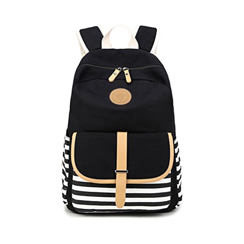 Umily Mujer Chicas Moda Mochila Lona Colegio Bolso Mochilas Ordenador Portátil Negro