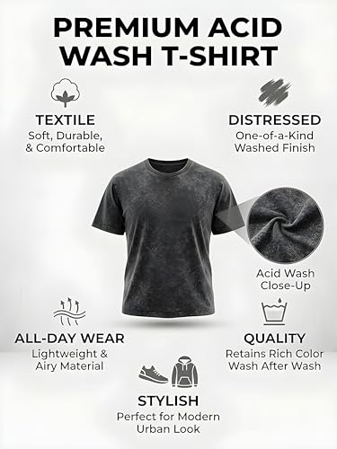 Image of Amazon Brand - Anarva Men's Oversized Acid Wash T-Shirt | Premium Cotton Relaxed Fit | Drop Shoulder Half Sleeve Casual Streetwear Tee for Men