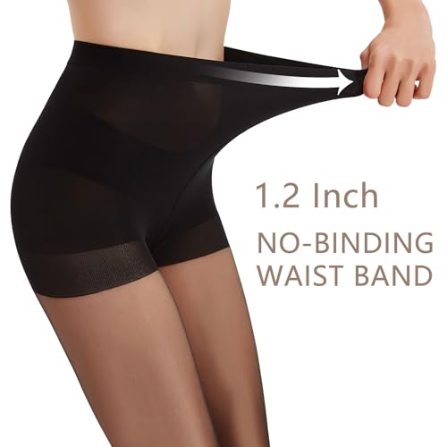 Citystl 3 Pairs Black Sheer Tights for Women - 20D Not Rip Control Top Pantyhose with Reinforced Toes - Resist Tears3