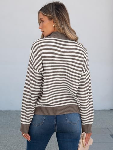 Image of ANRABESS Sweaters for Women Striped Half Zip Long Sleeve Ribbed Knit Pullover Comfy Casual Lightweight Tops 2026 Fall Fashion