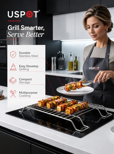 Image of USPOT Grill Jali for Induction & Gas Stove Stainless Steel Heat Diffuser - Universal Cooktop Infrared Grill Stand - Heavy-Duty Heat Diffuser Plate for Roti, Chapati & BBQ