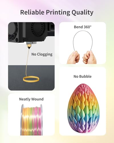 Image of Silk Rainbow PLA Filament 1.75mm, Multicolor Silk 3D Printer Filament, Fast Color Change, Dimensional Accuracy 1.75mm + /- 0.02mm, Neatly Wound, 1kg (2.2lbs) 1 Spool, Red Yellow Blue Purple