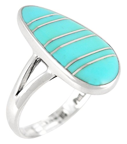Sterling Silver Ring Genuine Turquoise & Gemstones (Turquoise w/Dividers, 10)