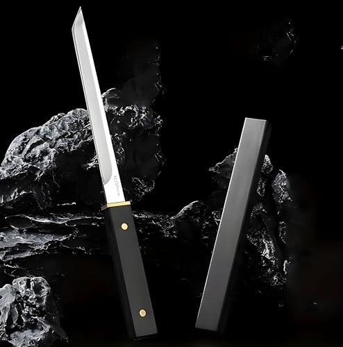 Image of Wizbiz Japanese Style Mini Pocket Katana Kitchen Knife with Sheath - Ebony Handle, Stainless Steel - Perfect for Fruit Vegetable Slicing,Chopping,Gifting & Restaurant Use